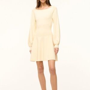 NWT New STAUD CLAUDE Sweater Knit Mini Long Sleeve DRESS Boat Neck BUTTERCREAM